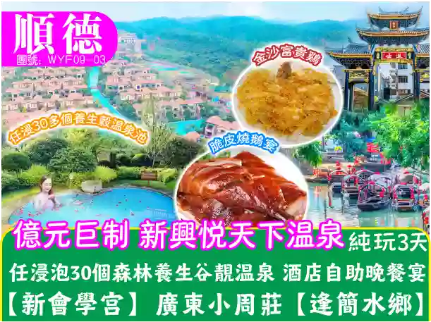 [WYF09-03]億元巨制 新興悅天下溫泉 西班牙風情別墅 純玩3天 線路宣傳圖片